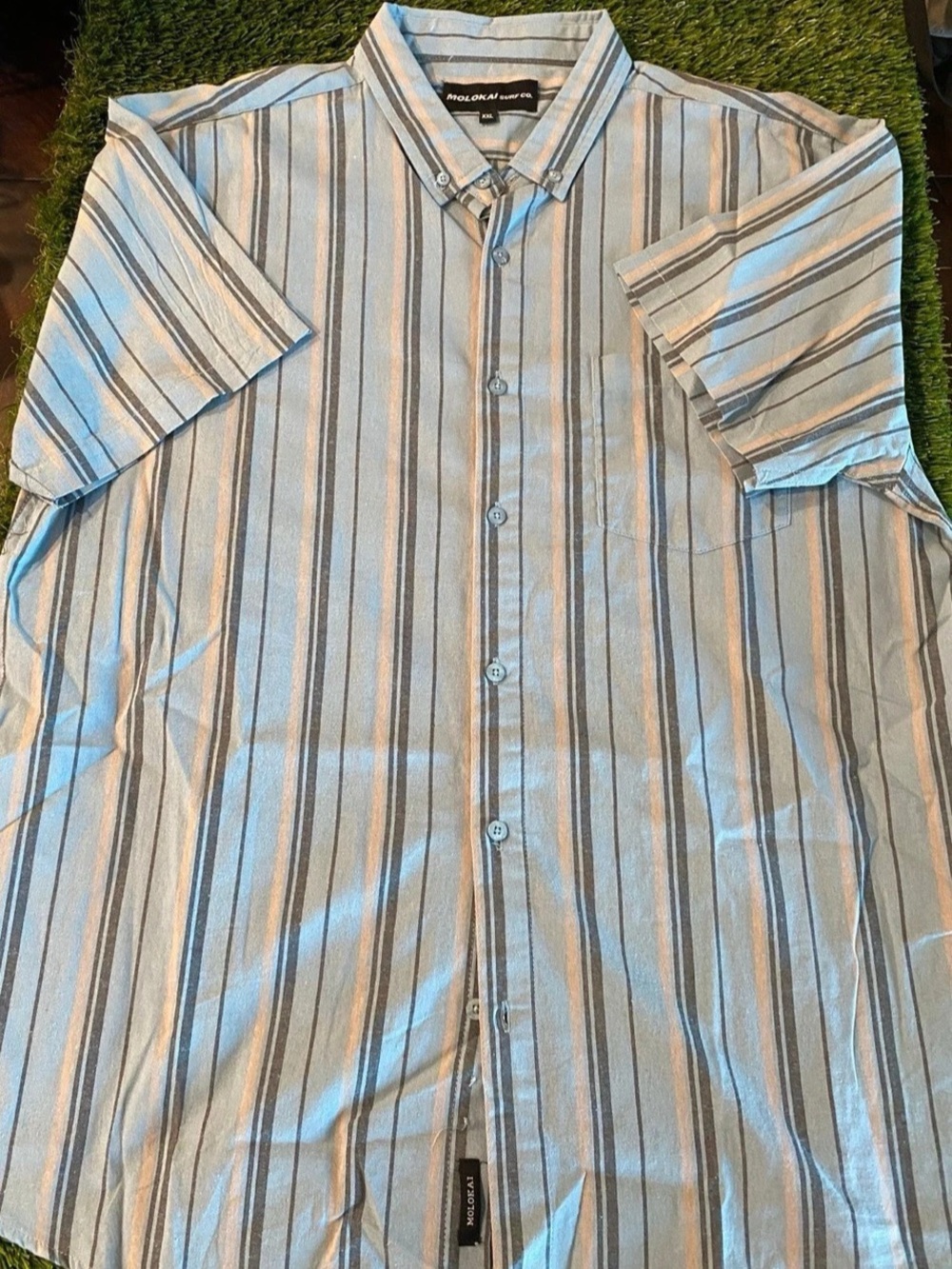 Molokai Surf Co. Striped Button Down in Blue & Gray XXL